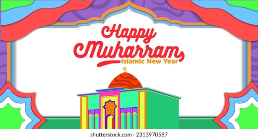 Vector Template Happy Muharram Islamic New Year with Cartoon Candy Full Color Style