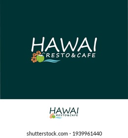 Vector template of hawaiian cafe and restaurant logo design, modern cafe and restaurant logo