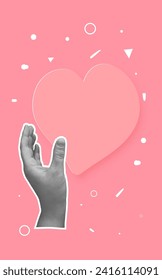 Vector template with heart shape and collage hand.