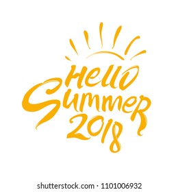 Vector template Hello Summer 2018. Handwritten symbol with rays of sun.
