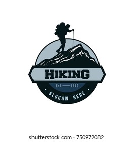 Vector Template Hiking Illustration For Your Logo, Emblem And Design