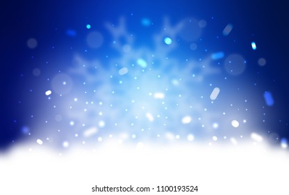 Vector template with ice snowflakes. Snow on blurred abstract background with gradient. New year design for your business advert.