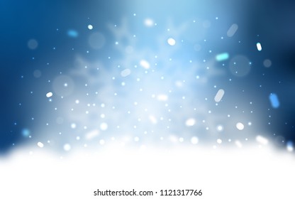 Vector template with ice snowflakes. Snow on blurred abstract background with gradient. The template can be used as a new year background.