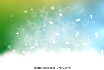 Vector template with ice snowflakes. Snow on blurred abstract background with gradient. The pattern can be used for new year leaflets.