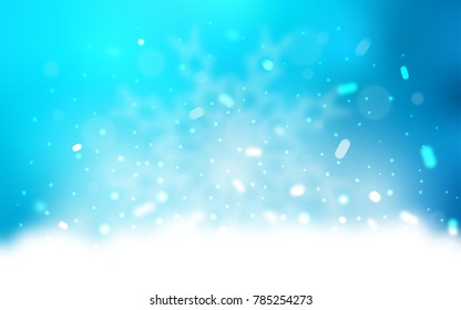 Vector template with ice snowflakes. Snow on blurred abstract background with gradient. The template can be used as a new year background.
