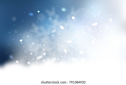 Vector template with ice snowflakes. Snow on blurred abstract background with gradient. The pattern can be used for new year leaflets.