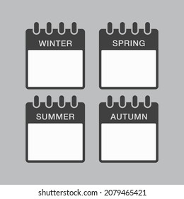 Calendario de la página de iconos de la plantilla de vectores - invierno, primavera, verano, otoño. Signo cuadrado mínimo de la lista de fechas de la lista de tareas pendientes del mes. Pictograma de planificación y programación