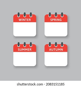 Calendario de la página de iconos de la plantilla de vectores - invierno, primavera, verano, otoño. Signo cuadrado mínimo de la lista de fechas de la lista de tareas pendientes del mes. Pictograma de planificación y programación
