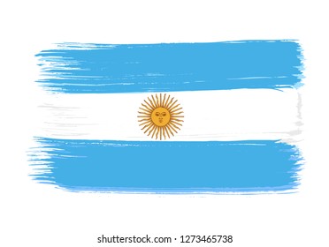 vector template Illustration Argentina flag South American  country blue white brush paint watercolor hand drawn stroke and texture. Grunge vector isolated on white background