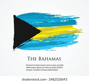 vector template Illustration The Bahamas flag country black blue yellow white brush paint watercolor hand drawn stroke and texture. Grunge vector isolated on black background	
