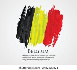 vector template Illustration Belgium flag Europe country red yellow black brush paint watercolor hand drawn stroke and texture. Grunge vector isolated on black background	