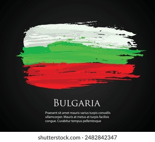 vector template Illustration Bulgaria flag Europe country red white green brush paint watercolor hand drawn stroke and texture. Grunge vector isolated on black background	
