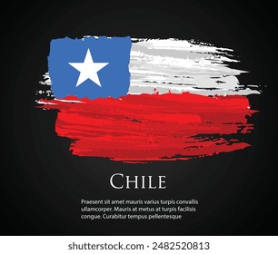 vector template Illustration Chile flag South America country red white blue star brush paint watercolor hand drawn stroke and texture. Grunge vector isolated on black background	