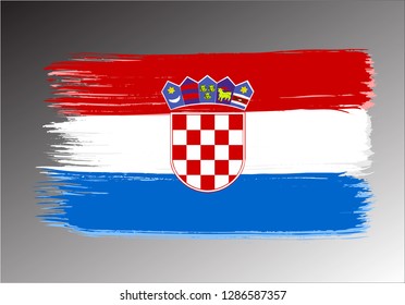 vector template Illustration Croatia flag  Central Europe country red white blue  brush paint watercolor hand drawn stroke and texture. Grunge vector isolated on gradient background