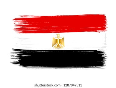 vector template Illustration Egypt flag Africa country black red yellow brush paint watercolor hand drawn stroke and texture. Grunge vector isolated on gradient background
