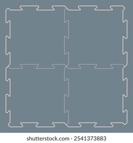 Vector template Illustration of four connected square foam puzzle pieces on a blue background, with prominent rounded joints forming the outline of each piece.