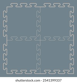 Vector template Illustration of four connected square foam puzzle pieces on a blue background, with prominent rounded joints forming the outline of each piece.