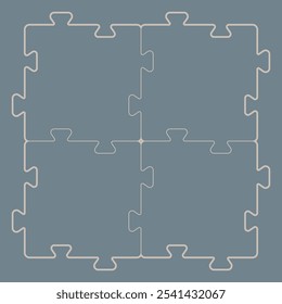 Vector template Illustration of four connected square foam puzzle pieces on a blue background, with prominent rounded joints forming the outline of each piece.