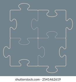 Vector template Illustration of four connected square foam puzzle pieces on a blue background, with prominent rounded joints forming the outline of each piece.