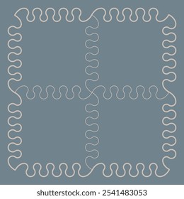 Vector template Illustration of four connected square foam puzzle pieces on a blue background, with prominent rounded joints forming the outline of each piece.