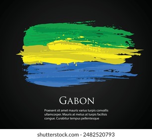 vector template Illustration Gabon flag Africa country green yellow  brush paint watercolor hand drawn stroke and texture. Grunge vector isolated on black background	