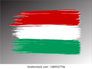 vector template Illustration Hungary flag  Central Europe country red white green brush paint watercolor hand drawn stroke and texture. Grunge vector isolated on gradient  background