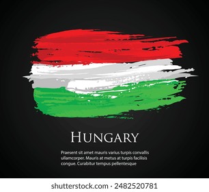 vector template Illustration Hungary flag Europe country red white green brush paint watercolor hand drawn stroke and texture. Grunge vector isolated on black background	
