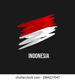 vector template Illustration Indonesia flag Asean country red white brush. vector isolated on black background