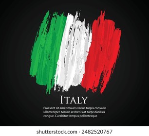vector template Illustration Italy flag Europe country red white green brush paint watercolor hand drawn stroke and texture. Grunge vector isolated on black background	
