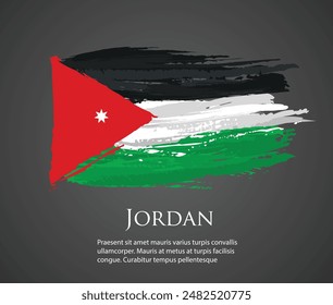 vector template Illustration Jordan flag Islam country red white brush paint watercolor hand drawn stroke and texture. Grunge vector isolated on black background	
