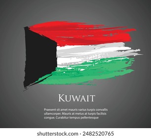 vector template Illustration Kuwait flag Asia country red white green black brush paint watercolor hand drawn stroke and texture. Grunge vector isolated on black background	
