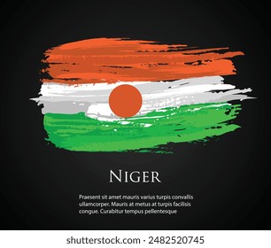 vector template Illustration Niger flag west Africa country red white brush paint watercolor hand drawn stroke and texture. Grunge vector isolated on black background	
