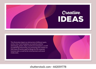 Vector template illustration of pink colorful abstract composition with text on dark background, horizontal format. Creative ideas concept. Front and back side. Flat art design modern style banner