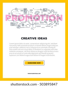 Vector template with illustration of promotion word lettering typography with line icons on white background. 3d line art style design for business poster, print, leaflet, advert