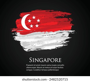 vector template Illustration Singapore flag Asean country red white brush paint watercolor hand drawn stroke and texture. Grunge vector isolated on black background	