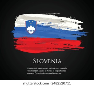 vector template Illustration Slovenia flag Europe country red white blue brush paint watercolor hand drawn stroke and texture. Grunge vector isolated on black background	
