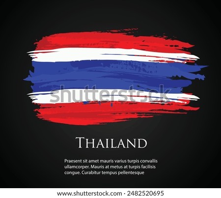 vector template Illustration Thailand flag Asia country red white brush paint watercolor hand drawn stroke and texture. Grunge vector isolated on black background	
