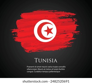 vector template Illustration Tunisia flag country red white brush paint watercolor hand drawn stroke and texture. Grunge vector isolated on black background	