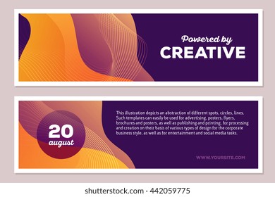 Vector template illustration of yellow colorful abstract composition with text on dark background, horizontal format. Powered by creative concept. Front and back side. Flat art design modern style