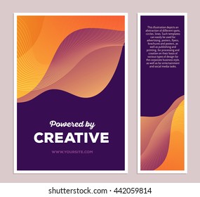 Vector template illustration of yellow colorful abstract composition with text on dark background, two vertical formats. Powered by creative concept. Flat art design modern style for web, flyer, print
