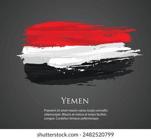 vector template Illustration Yemen flag Asia country red white black brush paint watercolor hand drawn stroke and texture. Grunge vector isolated on black background	

