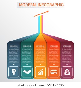 Vector template Infographic for 5 options. Vertical colour strips with prospect and a shade