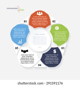 Vector template infographic for business project or presentation with 5 segments can be used for web design, workflow or graphic layout, diagram, education