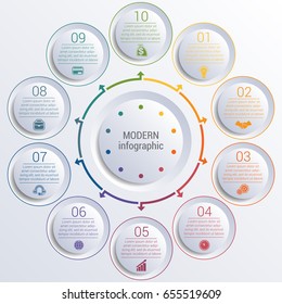 Vector Template For Infographic Diagram With 10 Options Circles.