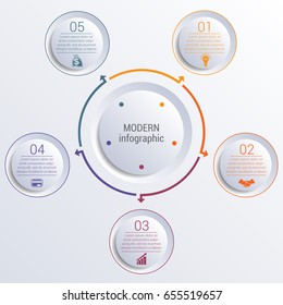 Plantilla de Vector para diagrama de infografía con 5 opciones de círculos.