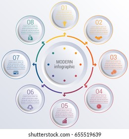 Vector template for infographic diagram with 8 options circles.
