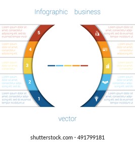 Vector Template Infographic Five Position.  Colorful Semicircles and White Strips for Text Area. Business Area Chart Diagram Data.