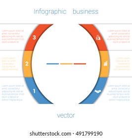 Vector Template Infographic Three Position.  Colorful Semicircles and White Strips for Text Area. Business Area Chart Diagram Data.