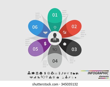 Vector template infographic for your business presentation, diagram and graph with text areas. Business concept with  options, parts, steps or processes. Data visualization.