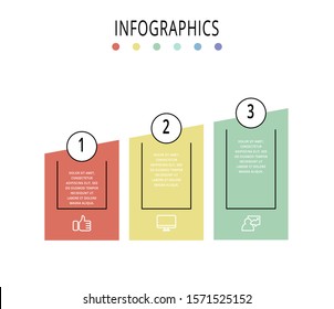 Vector template infographics. Business concept with 3 columns. Three steps for content, flowchart, timeline, levels, marketing